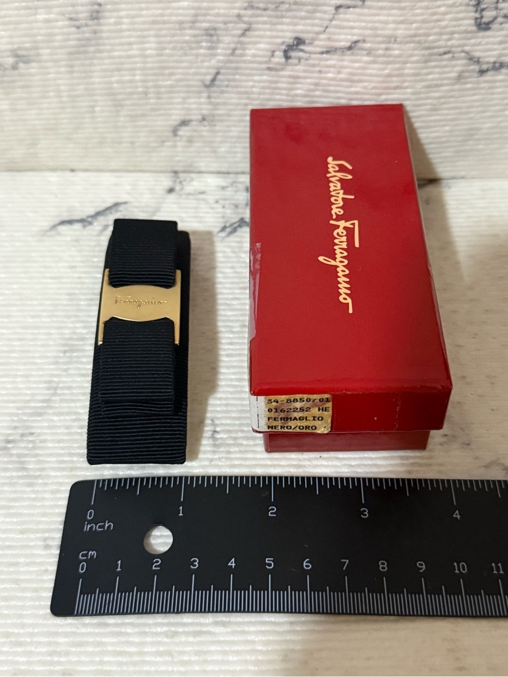 Salvatore Ferragamo Black Grosgrain Bow Hair Clip with Gold Plaque - Picture 11 of 11